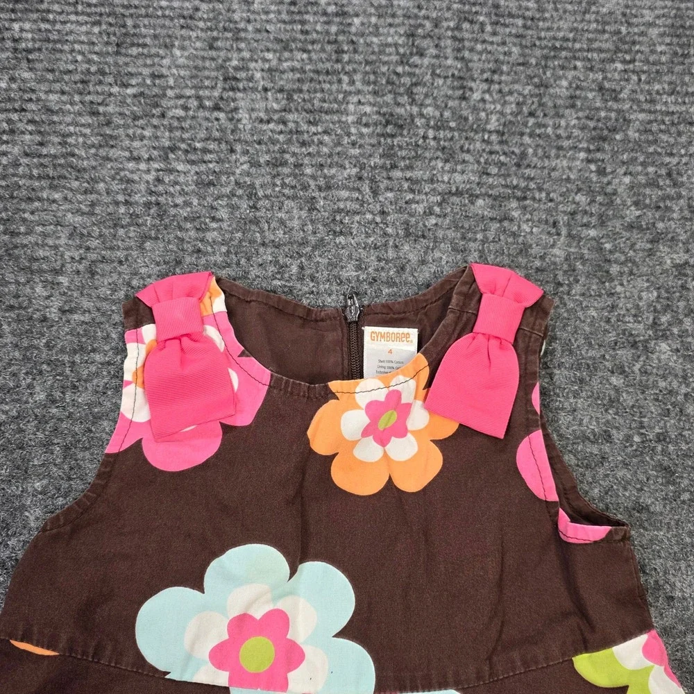Gymboree Floral Bow‎ Sleeveless Cotton Dress Girl's Size 4 Brown Pink